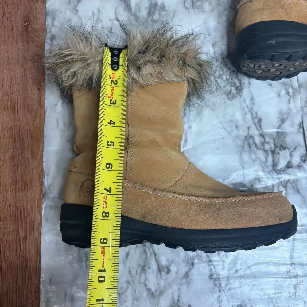 Sorel Northern Lite Tall Snow Boots Waterproof Suede Faux Fur Brown tan 9